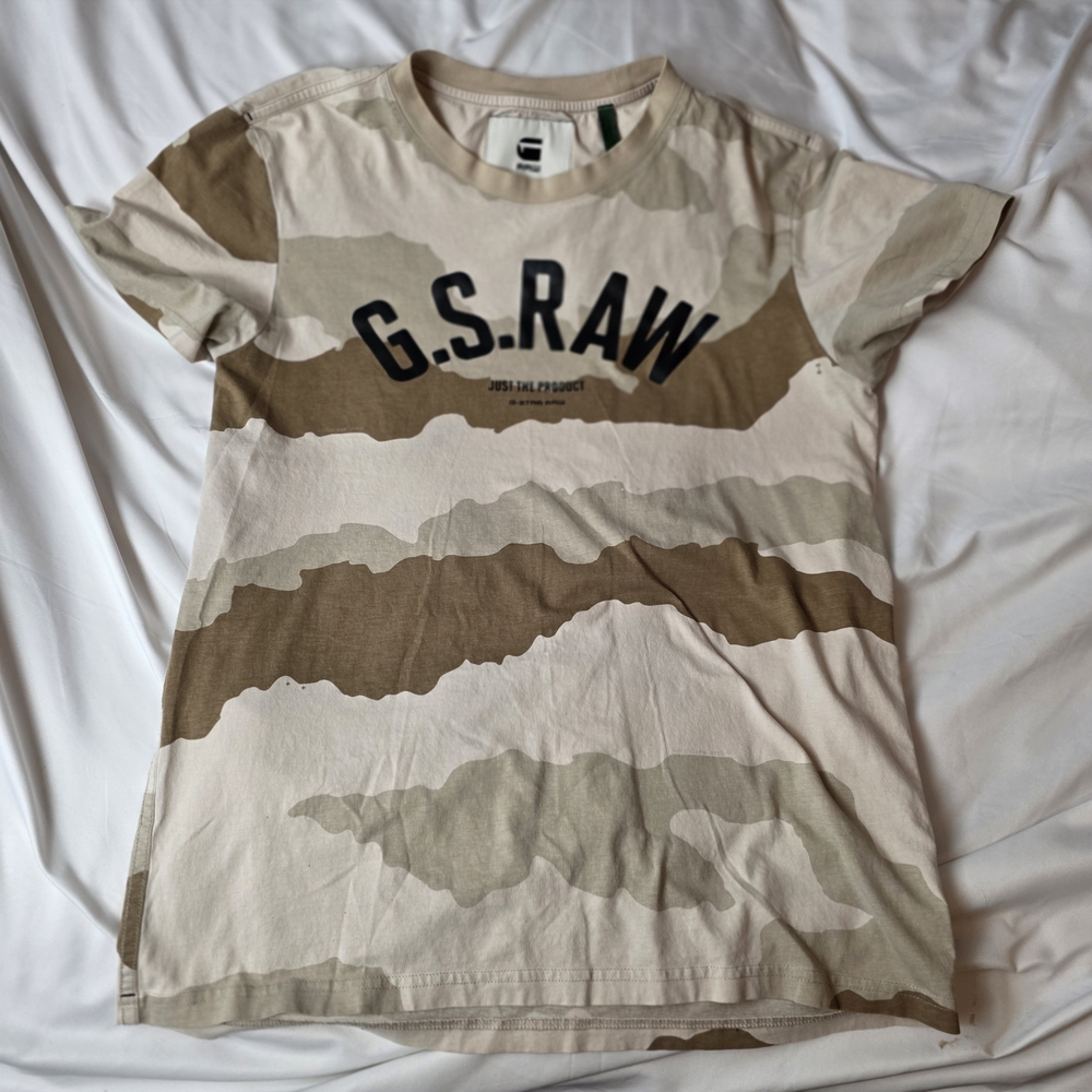 G-Star Camouflage T-Shirt Brown and Cream Size Large